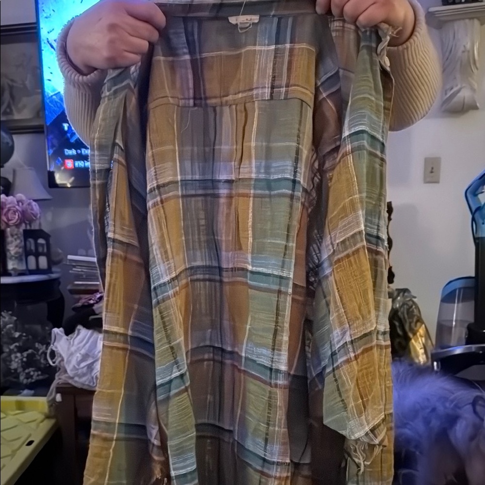 Plaid Long Sleeve Shirt in Green and Tan